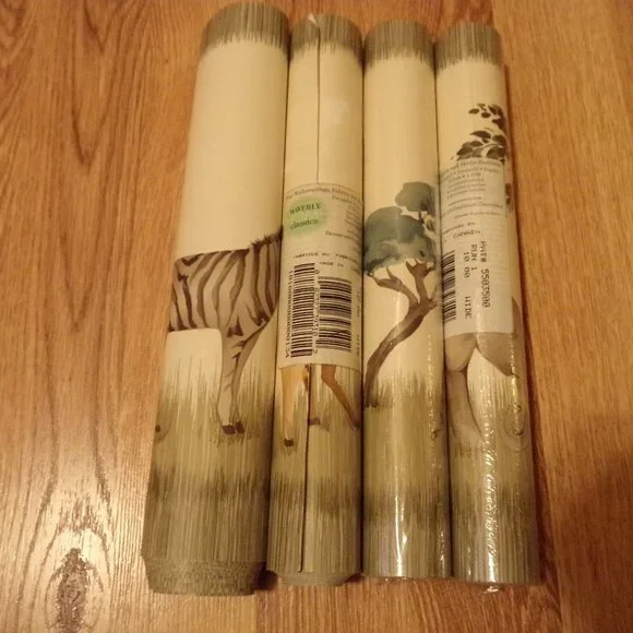 African Safari Animals Tiger Elephant Giraffe Green Grass Cream Wallpaper Border - Picture 12 of 15